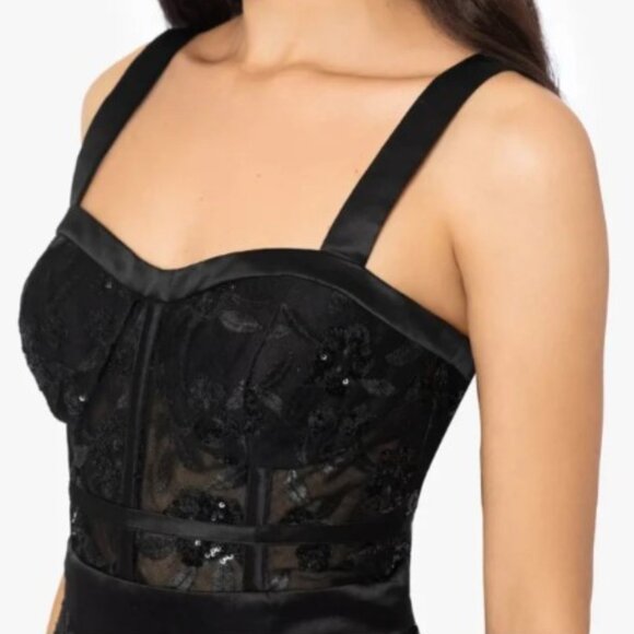 Blondie Nites Black Sequin Floral A-Line Formal Dress Gown Size 17 - Picture 3 of 14